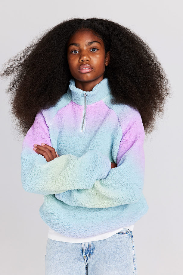H&M Sweatshirt aus Teddyfleece mit Zipper Hellblau/Ombré