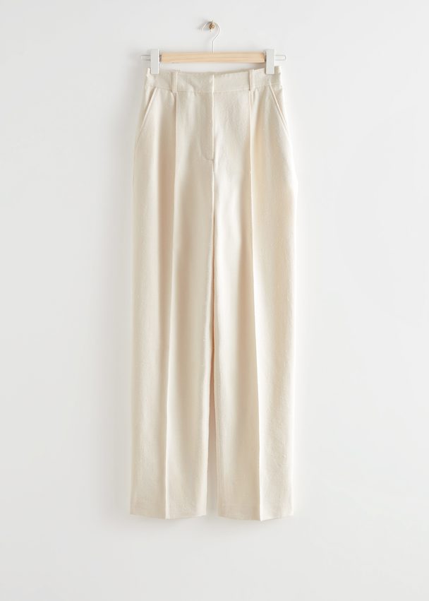 & Other Stories Relaxed Tailored Press Crease Trousers Cream