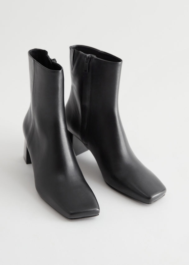 & Other Stories Squared Toe Leather Boots Black
