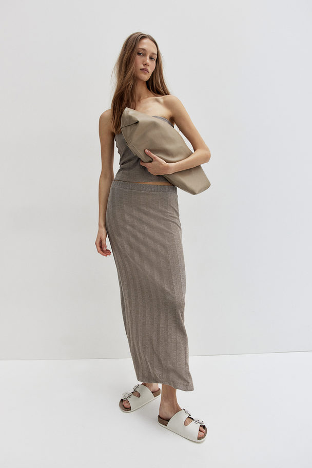 H&M Rib-knit Skirt Dark Beige Marl