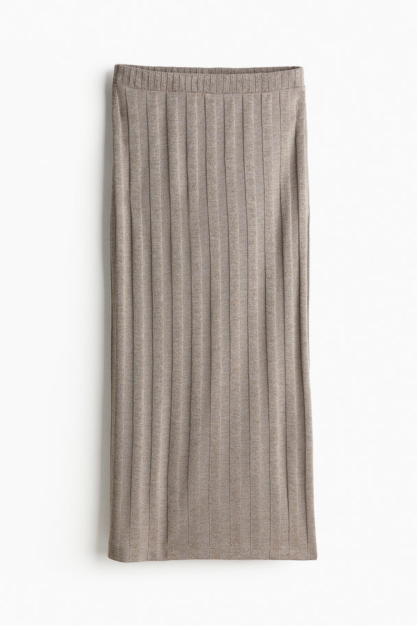 H&M Rib-knit Skirt Dark Beige Marl