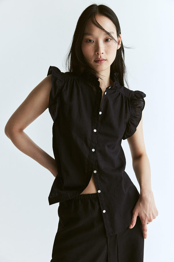 H&M Linen-blend Blouse Black