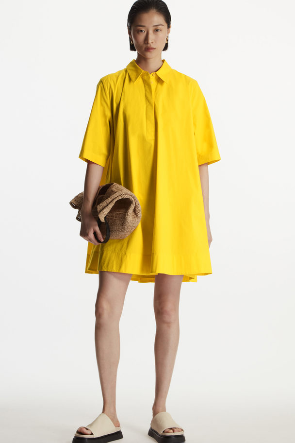 COS A-line Poplin Mini Shirt Dress Yellow