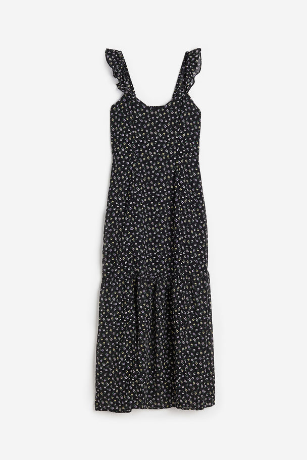 H&M Open-backed Chiffon Dress Black/floral
