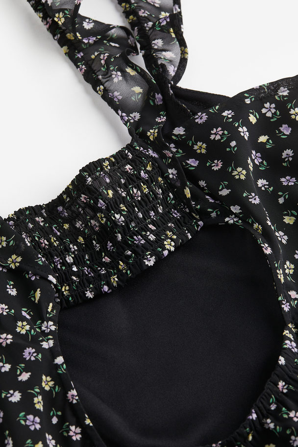 H&M Open-backed Chiffon Dress Black/floral