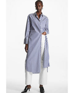 Belted Midi Shirt Dress Blue / White / Striped