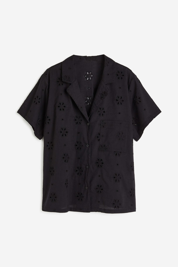 H&M Strandbluse mit Broderie Anglaise Schwarz