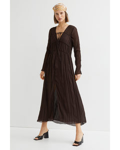 Crinkled Chiffon Dress Dark Brown