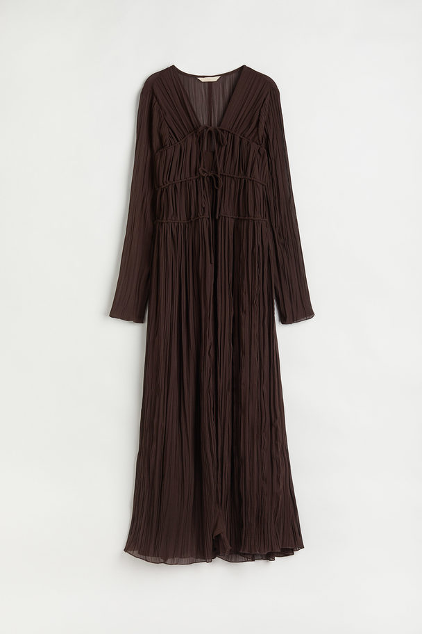 H&M Crinkled Chiffon Dress Dark Brown