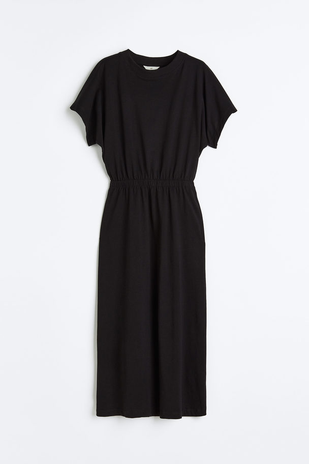 H&M Jerseykleid mit gesmokter Taille Schwarz