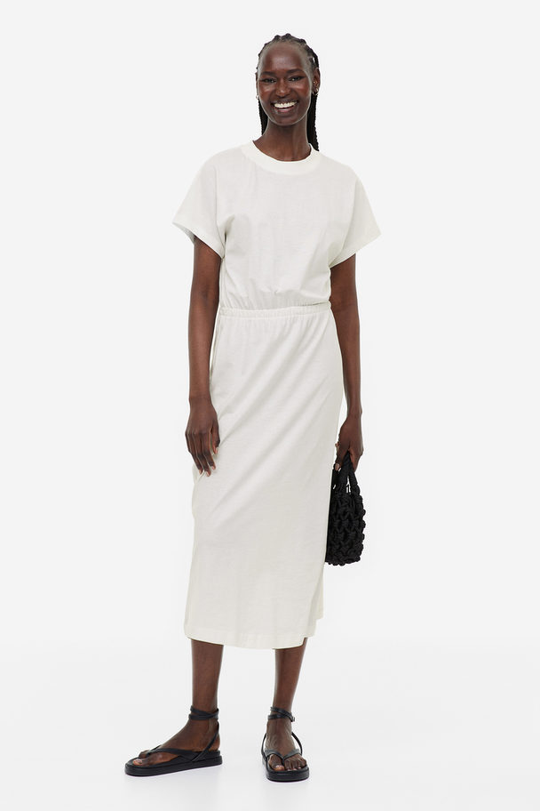 H&M Jerseykleid mit gesmokter Taille Weiß