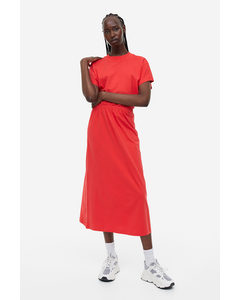 Jerseykleid mit gesmokter Taille Rot