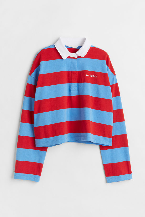 H&M Cropped Rugby Shirt Light Blue/red Striped