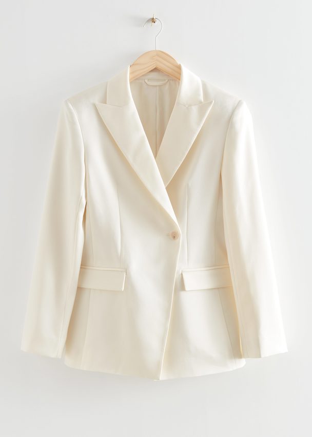 & Other Stories Fitted Single-breasted Wool Blazer White