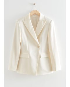 Fitted Single-breasted Wool Blazer White