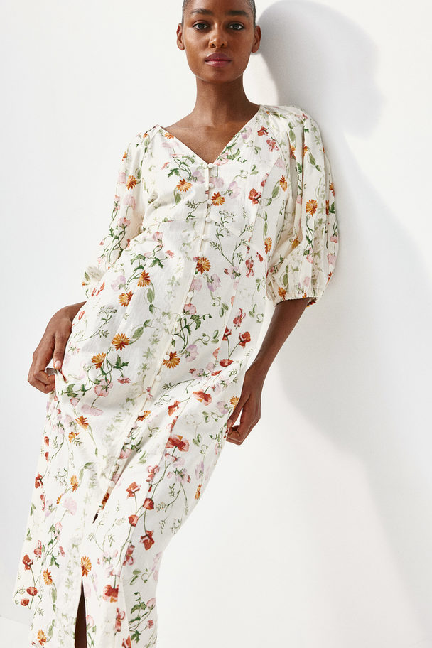 H&M Button-front Dress White/floral