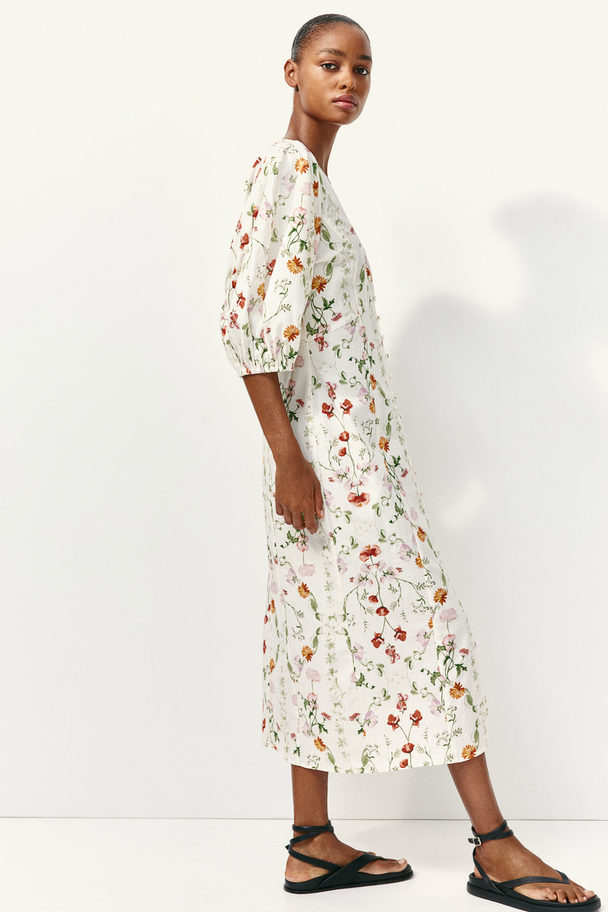 H&M Doorknoopjurk Wit/bloemen