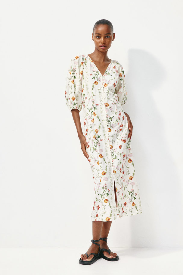 H&M Doorknoopjurk Wit/bloemen