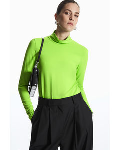 Long-sleeved Roll-neck Jersey Top Bright Green