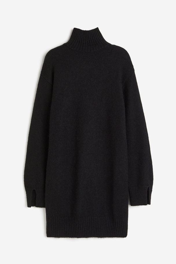 H&M Kleid mit Turtleneck Schwarz