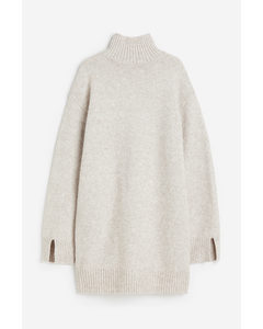 Turtleneck Dress Light Beige Marl