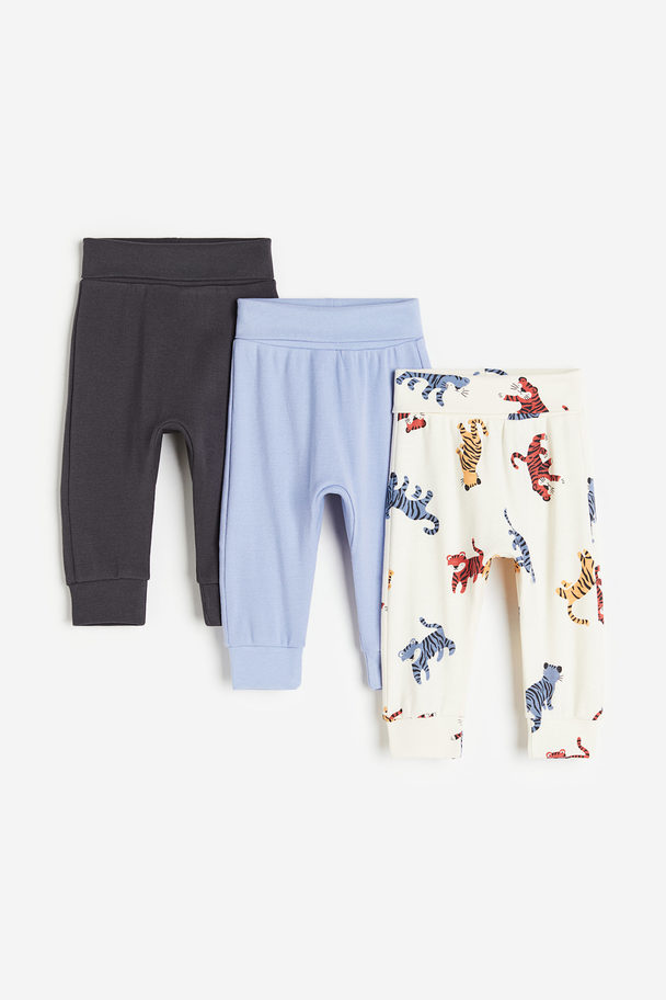 H&M 3-pack Cotton Trousers White/tigers