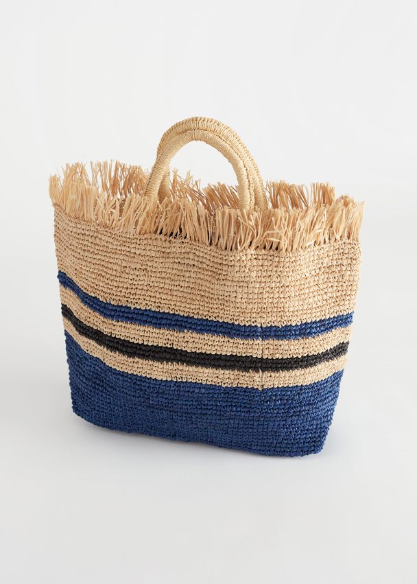 & Other Stories Straw Tote Bag White And Blue