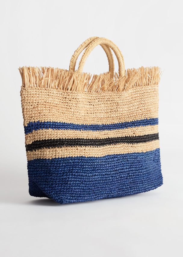 & Other Stories Straw Tote Bag White And Blue
