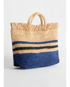 Straw Tote Bag White And Blue