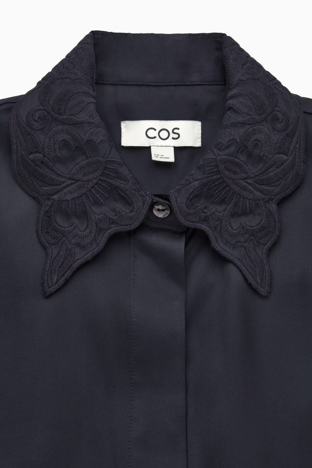 Regular-fit Embroidered-collar Shirt Dark Navy Blue