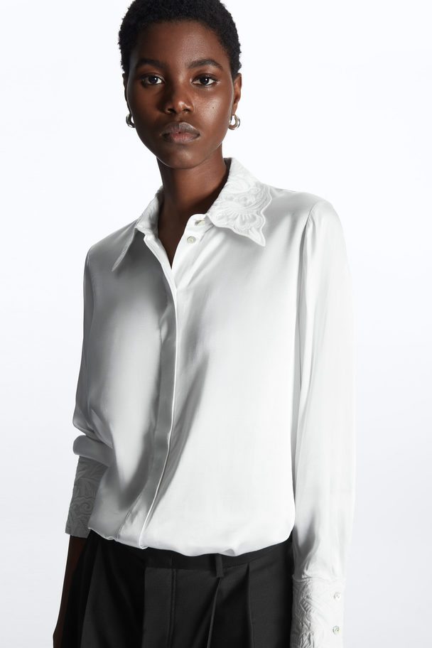 COS Regular-fit Embroidered-collar Shirt White