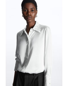 Regular-fit Embroidered-collar Shirt White