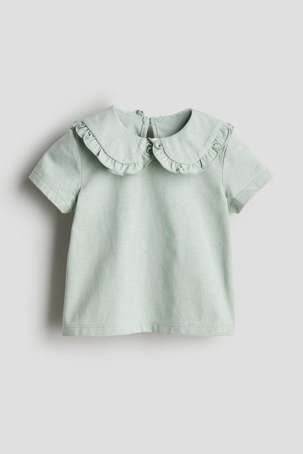 H&M Tricot Top Met Kraag Dusty Groen