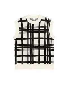 Jacquard Knitted Wool Vest Off White/black