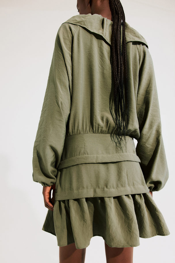 H&M Frill-collar Dress Khaki Green