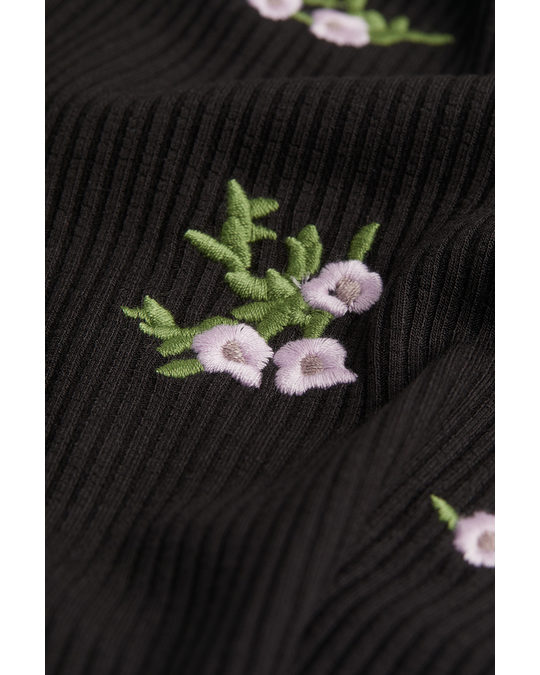 H&M Ribbed Cycling Shorts Black/floral