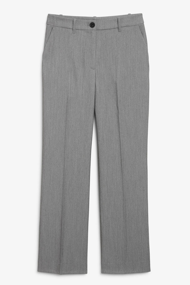 Monki Mid Waist Straight Leg Tailored Trousers Grey Light Grey