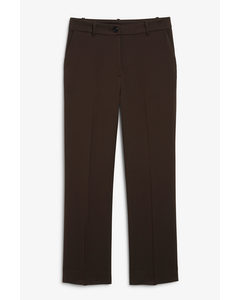 Mid Waist Straight Leg Tailored Trousers Brown Brown