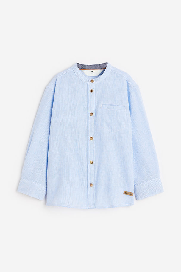 H&M Overhemd Met Halsboordje Lichtblauw/gestreept