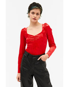 Fitted Velvet Sweetheart Neck Top Bright Red