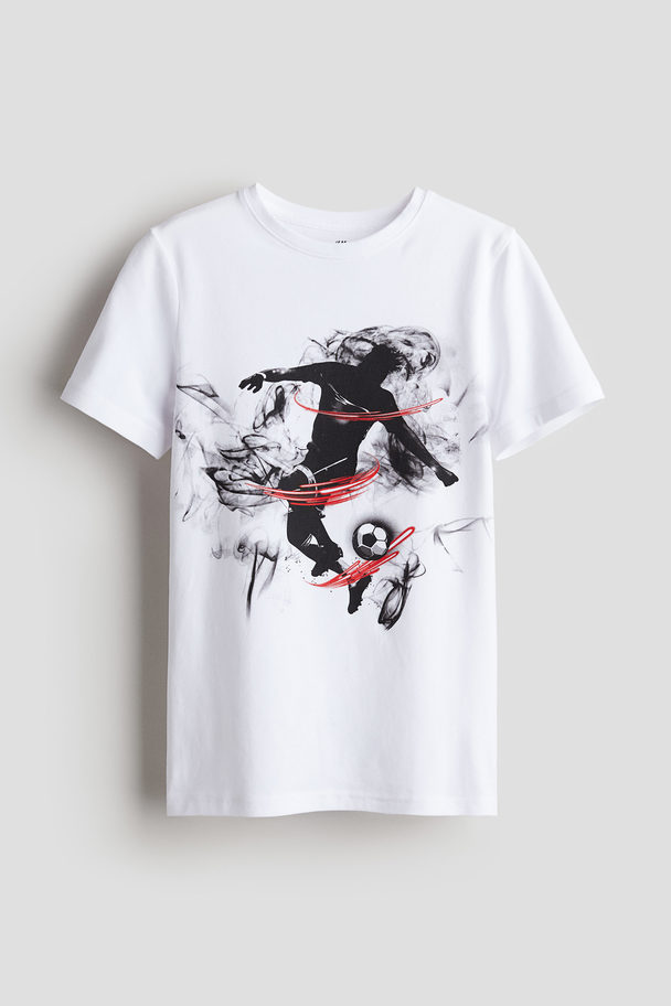 H&M T-shirt Med Motiv Hvit/fotballspiller