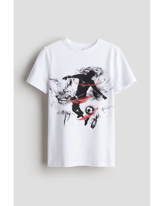 T-shirt Med Trykt Motiv Hvid/fodboldspiller