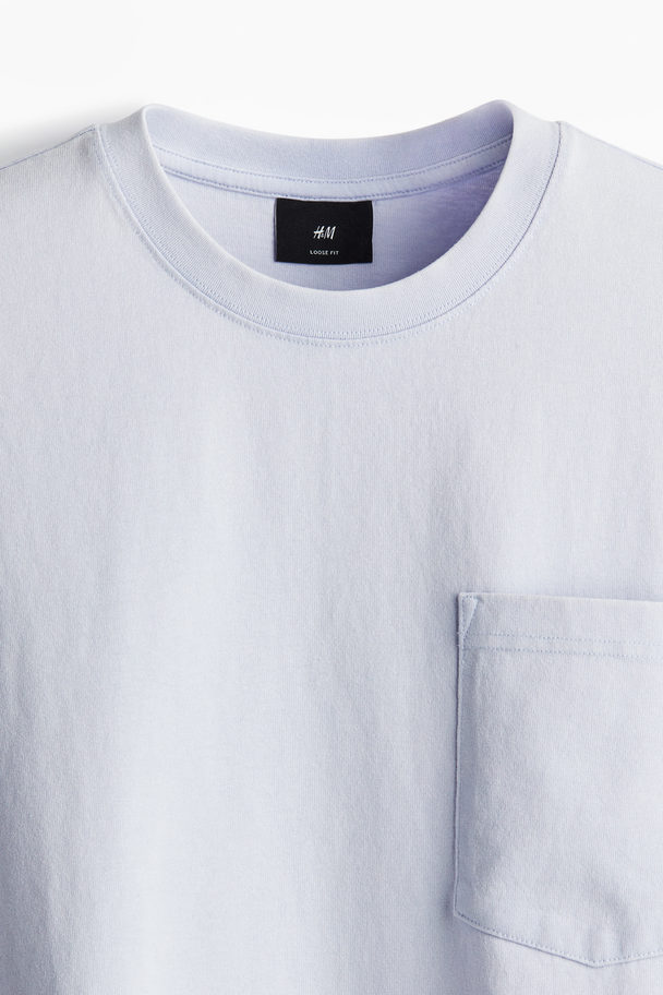 H&M T-shirt Med Tvättad Look Loose Fit Ljusblå