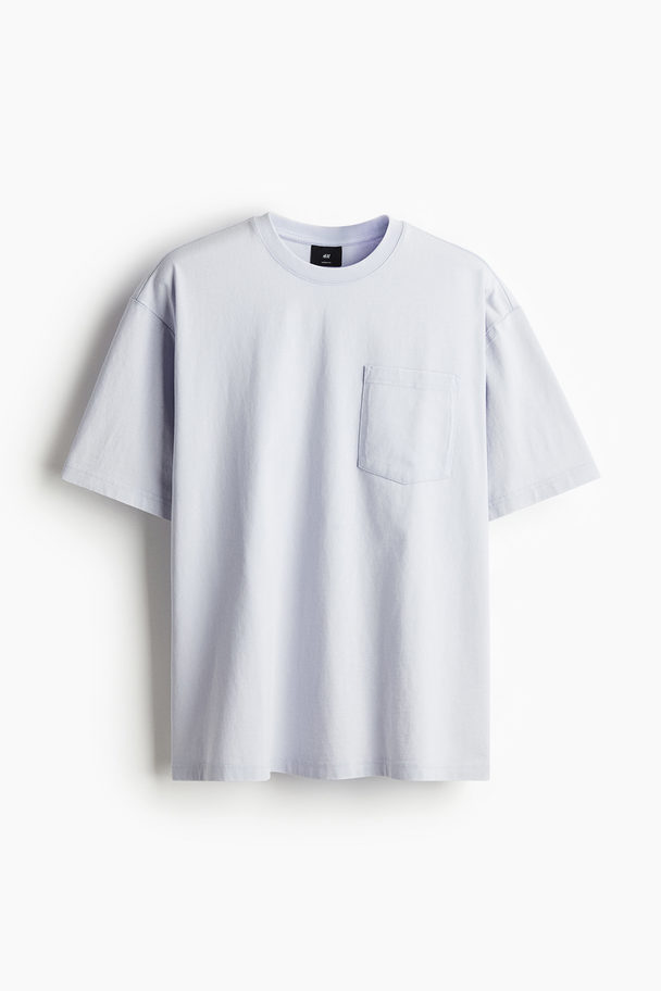 H&M T-shirt Med Tvättad Look Loose Fit Ljusblå