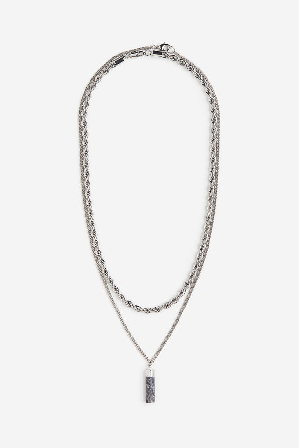 H&M 2er-Pack Halsketten Silberfarben/Grau