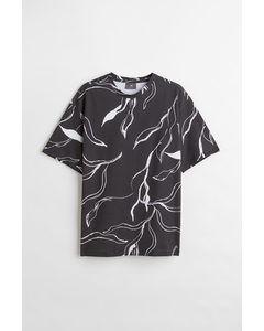 Relaxed Fit Patterned Cotton T-shirt Black/patterned