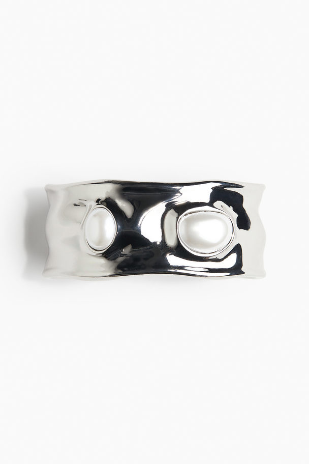 H&M Bead-decorated Cuff Bangle Silver-coloured/white