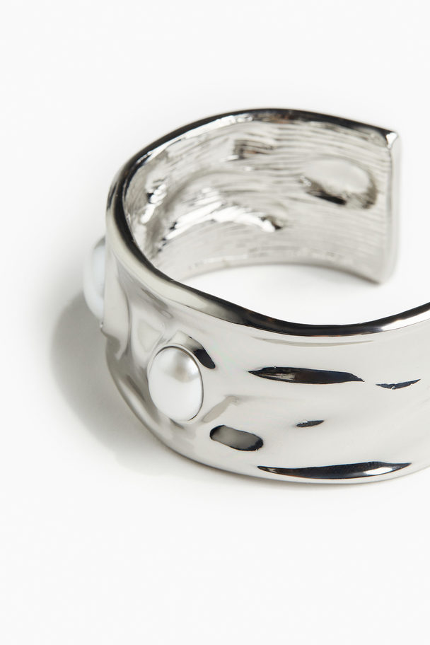 H&M Bead-decorated Cuff Bangle Silver-coloured/white
