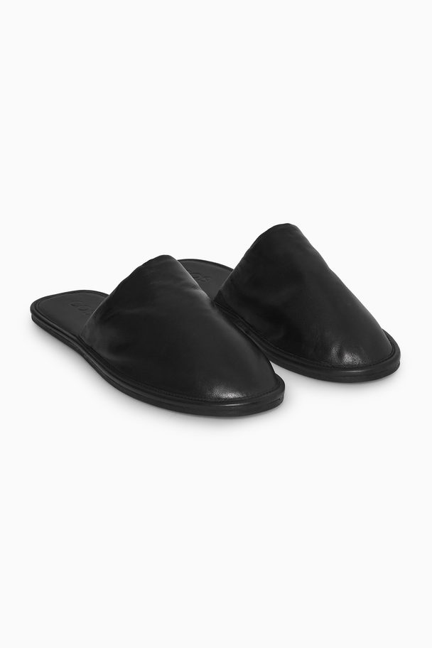 COS Fleece-lined Leather Slippers Black