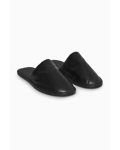 Fleece-lined Leather Slippers Black